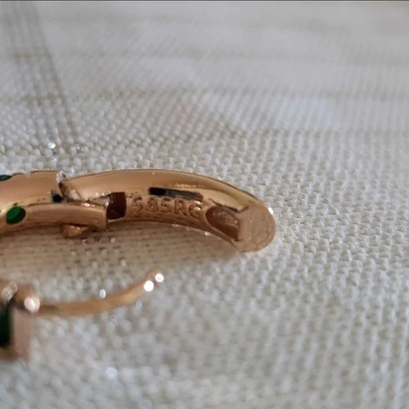 New 14K Gold Plated Emerald Huggie Hoop Earrings for Women - Picture 4 of 10